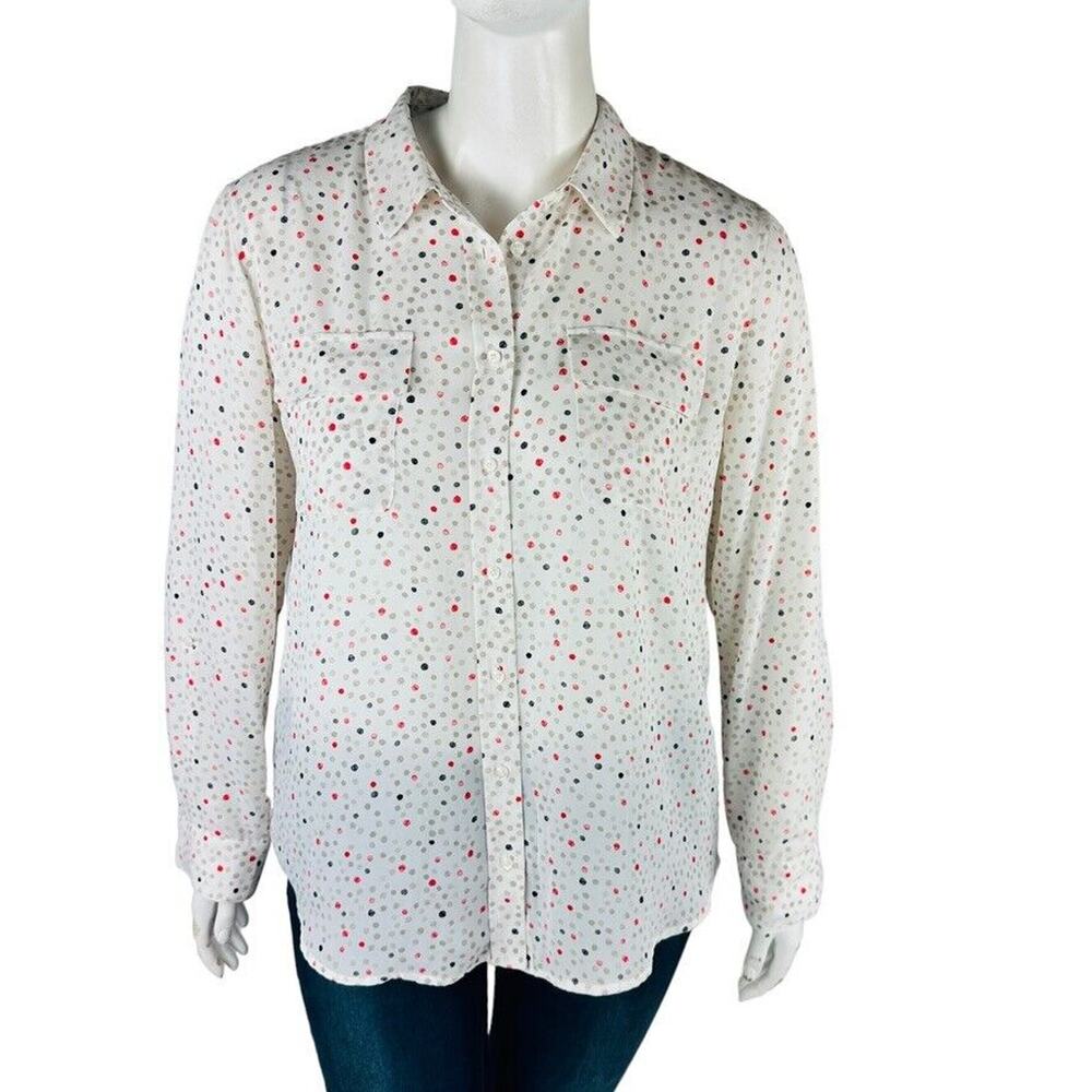 New Investments Womans Sz XL Blouse Long Sleeve Dots Top Blouse White NWT